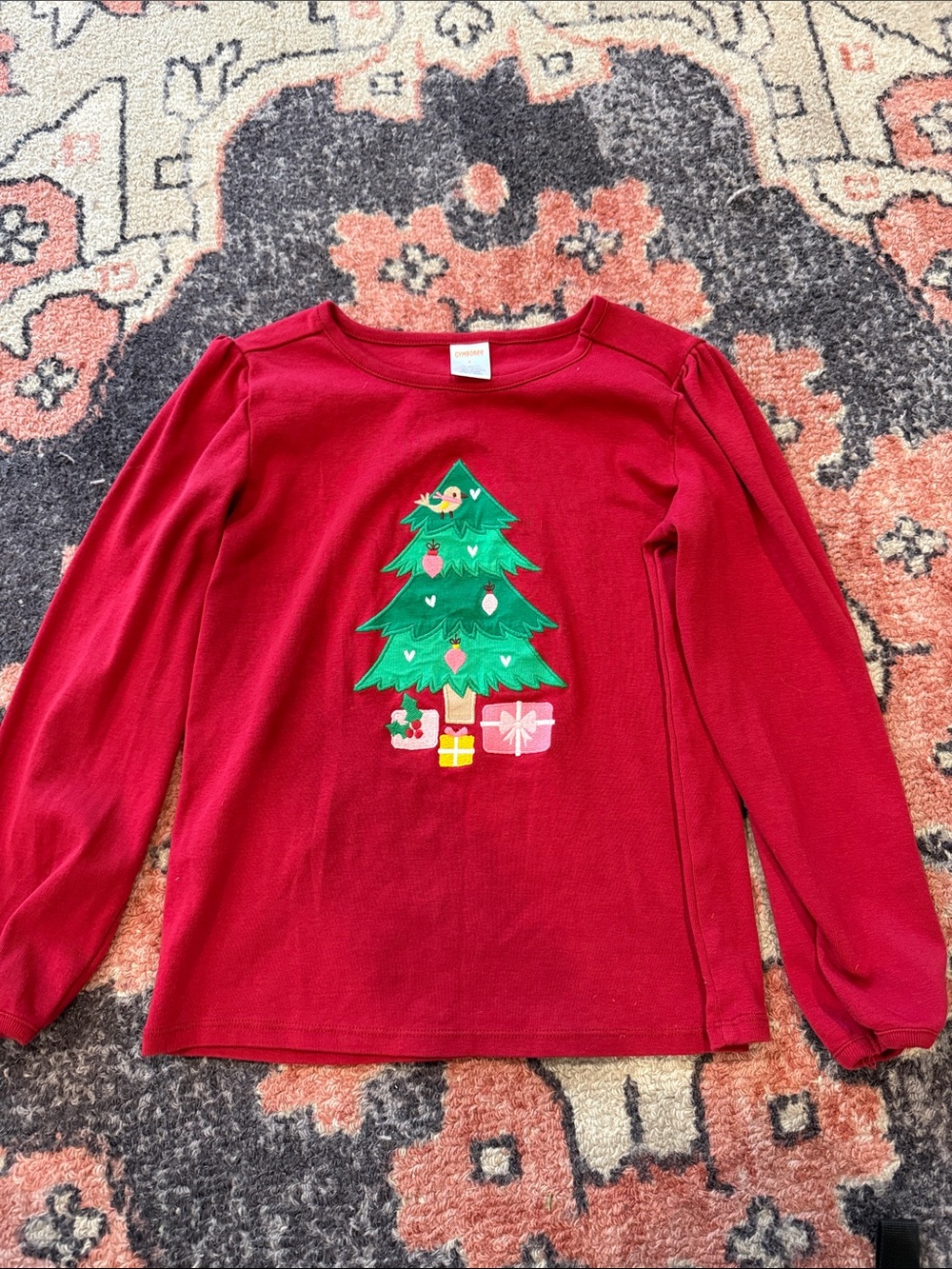Gymboree Red Long-Sleeve Top with Christmas Tree Applique